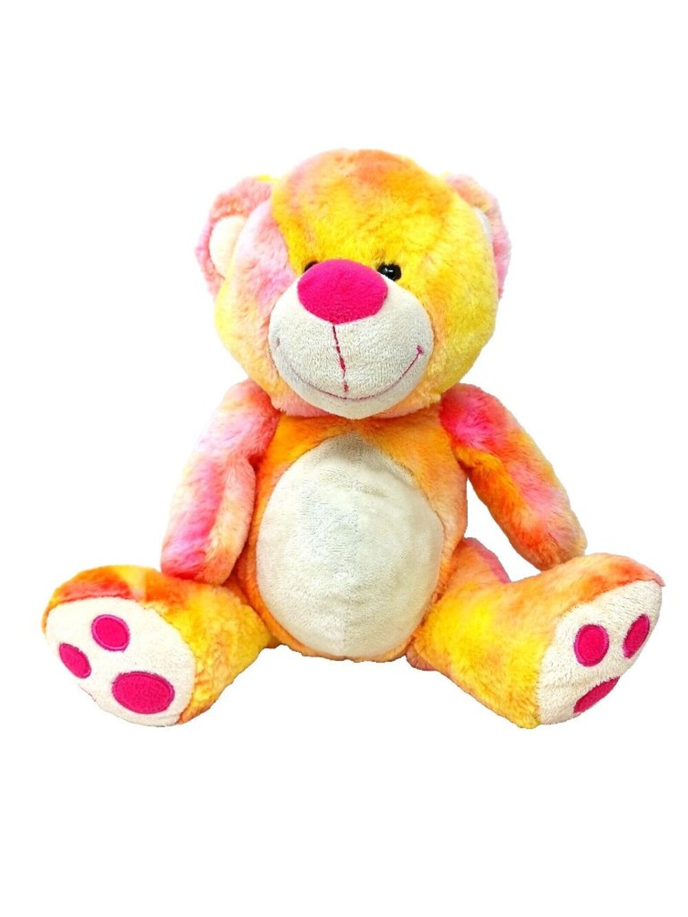 Fiesta Bear Plush Sherbert Tye Dye Pink Orange Sitting  Stuffed Animal  11" #D46